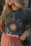 Dark Grey RISE WITH THE SUN Western Fashion Graphic Tee - Aaria Tees Aaria Tees