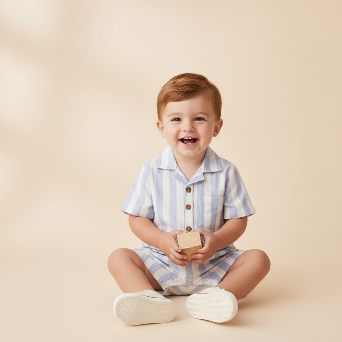 Organic Collared Romper - Blue Stripes - Aaria Tees