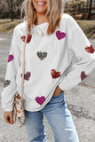 White Valentines Heart Patched Pattern Corded Pullover Sweatshirt - Aaria Tees Aaria Tees