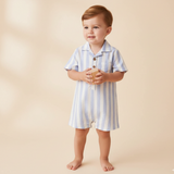 Organic Collared Romper - Blue Stripes - Aaria Tees Aaria Tees