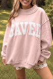 Gray Saved By Grace Embroidered Detail Letter Graphic High Neck Sweatshirt Aaria Tees