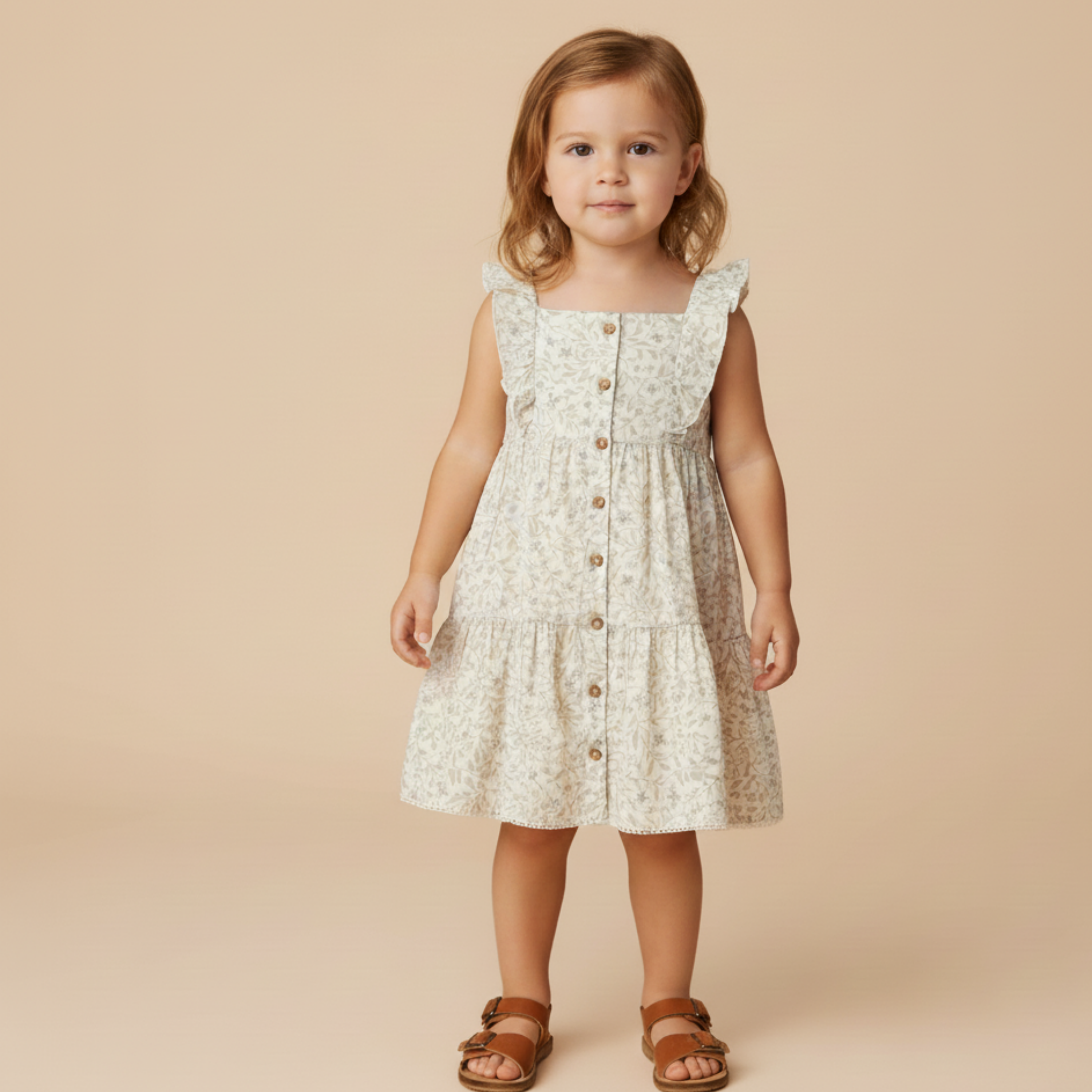 Organic Flutter Buttoned Tiered Dress - Bluebelle - Aaria Tees Aaria Tees