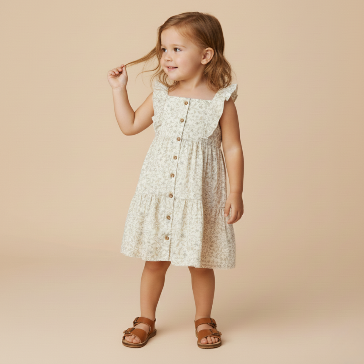 Organic Flutter Buttoned Tiered Dress - Bluebelle - Aaria Tees