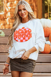 White Terry Halloween Pumpkin Patched Pattern Pullover Sweatshirt - Aaria Tees Aaria Tees