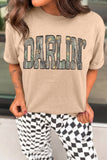Khaki DARLIN Camo Letter Print Crewneck T Shirt - Aaria Tees Aaria Tees