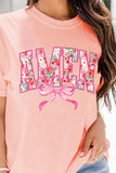 Pink Floral AMEN Bow Graphic Crewneck T Shirt Aaria Tees