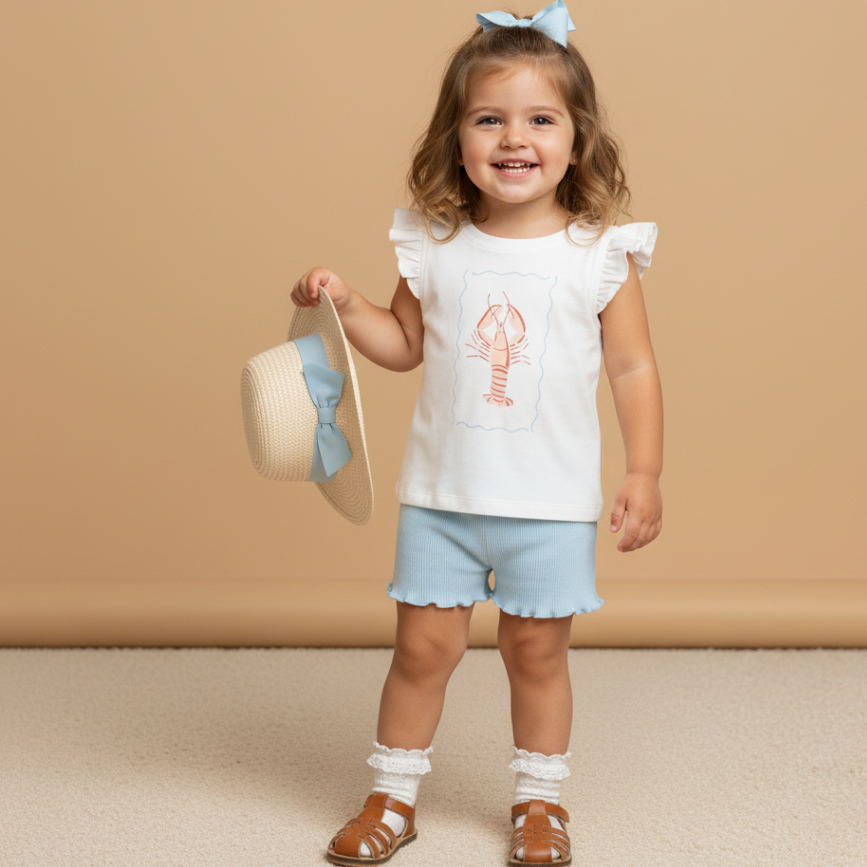 Organic Sleeveless Flutter Top & Shorts Set - Lobster - Aaria Tees Aaria Tees