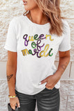 White queen of mardi Sequin Letter Graphic T Shirt - Aaria Tees Aaria Tees