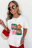 White MAMA Flower Graphic Crewneck Tee Aaria Tees