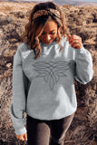 Gray Western Pattern Embroidered Drop Shoulder Pullover Top - Aaria Tees Aaria Tees