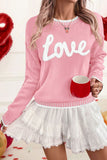 Pink Valentine Love Chenille Letter Graphic Sweater - Aaria Tees Aaria Tees