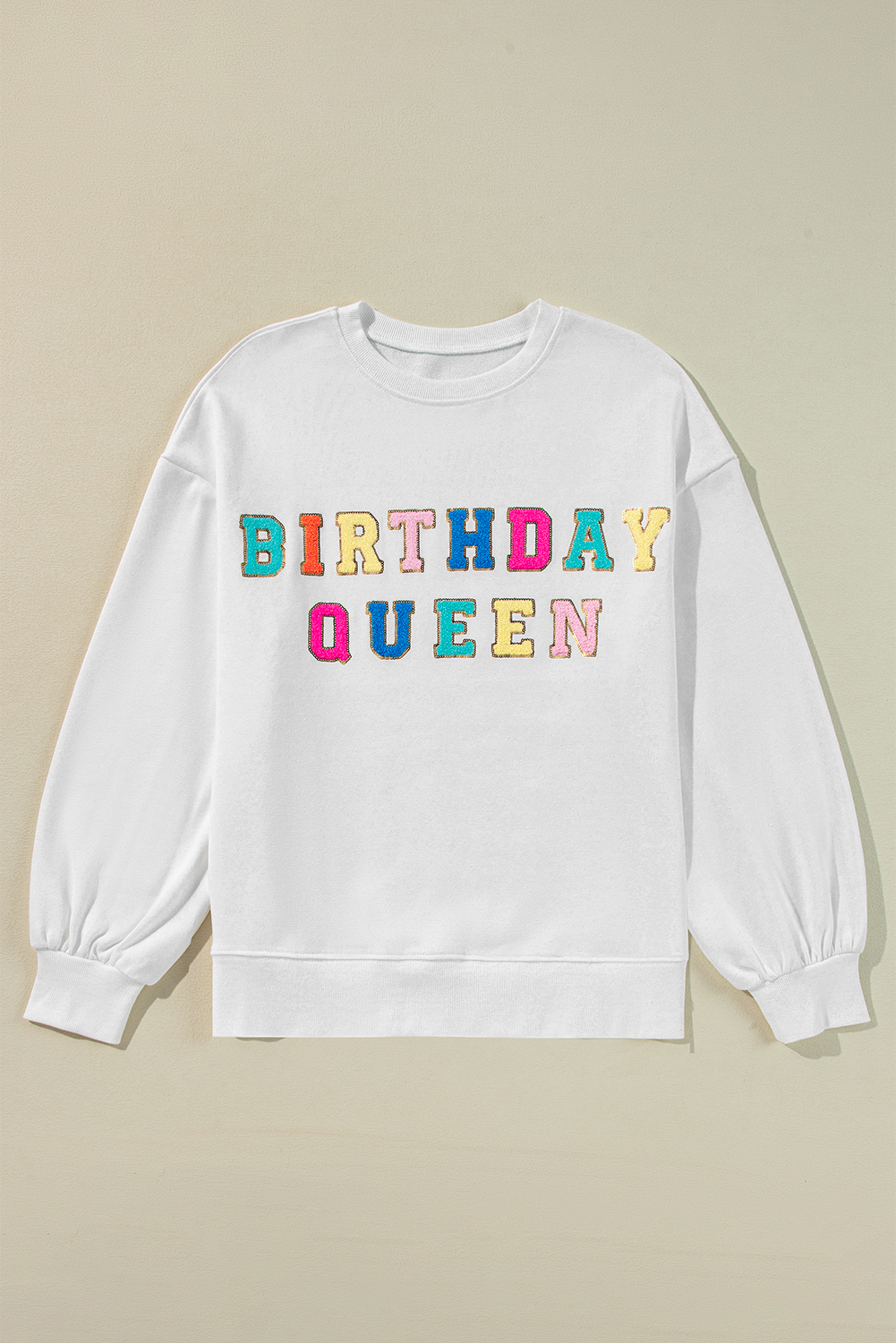 White BIRTHDAY QUEEN Graphic Balloon Sleeve Sweatshirt - Aaria Tees Aaria Tees