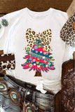 White Leopard Bow Décor Christmas Tree Graphic Crew Neck Tee - Aaria Tees Aaria Tees