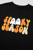 Color black Embroidered Spooky Season Graphic Long Sleeve Round Neck Pullover Sweatshirt - Aaria Tees Aaria Tees