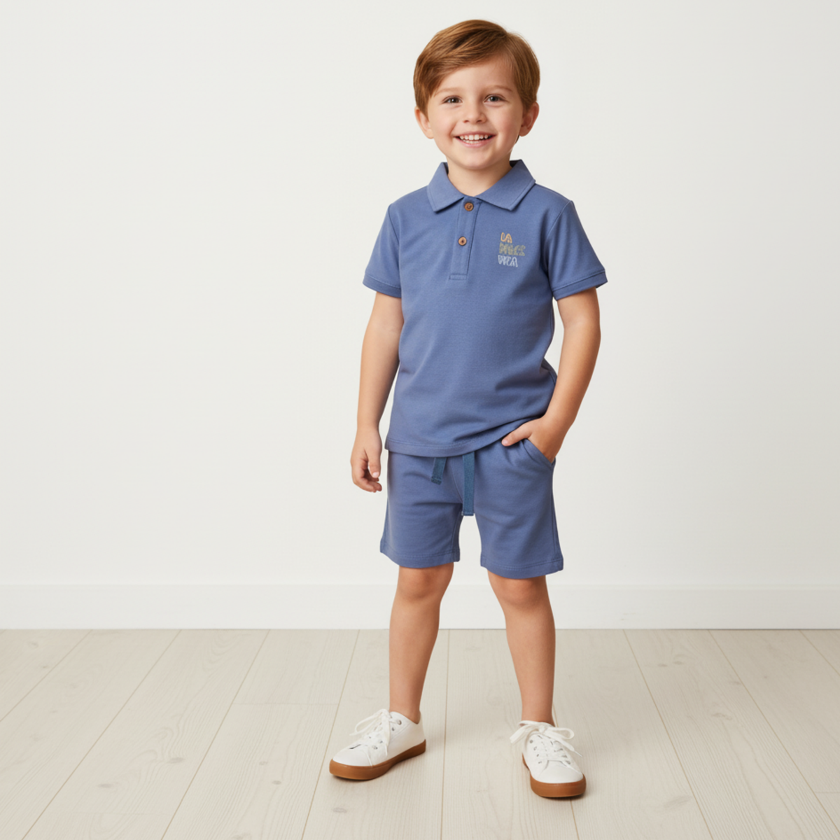 Organic Polo Shirt & Shorts Set - Slate - Aaria Tees
