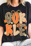 Black GOBBLE Leopard Letter Print Turkey Bow Graphic T Shirt Aaria Tees