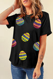 Black Shimmer Easter Eggs Print T-shirt Aaria Tees