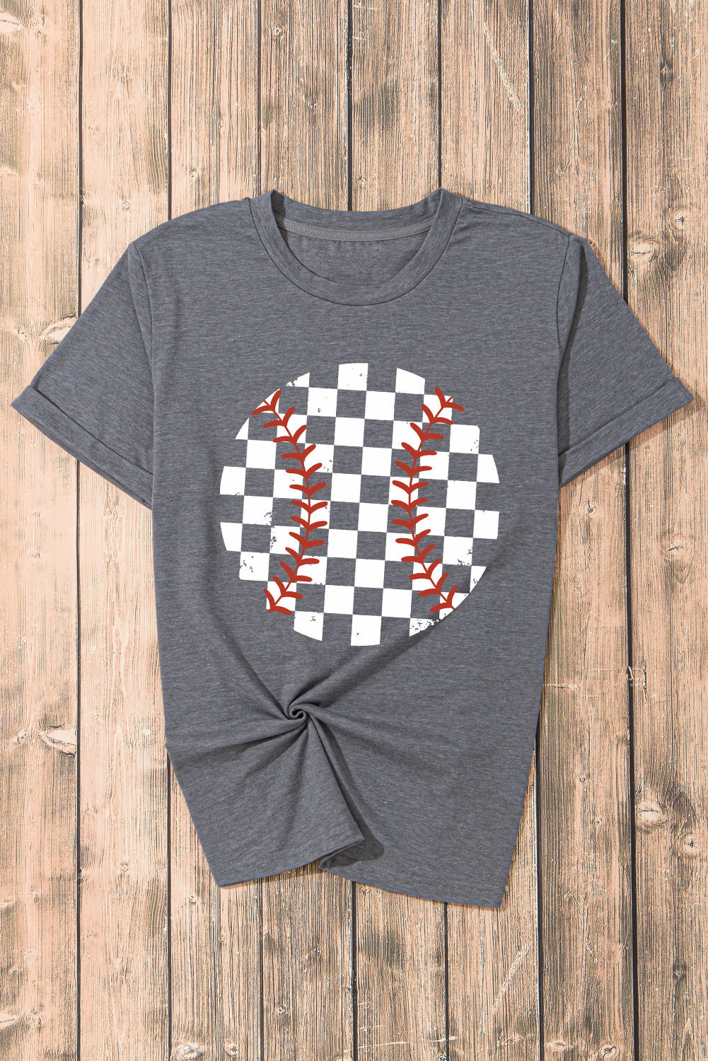 Gray Vintage Checkered Baseball Graphic Tee - Aaria Tees Aaria Tees