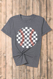 Gray Vintage Checkered Baseball Graphic Tee - Aaria Tees Aaria Tees