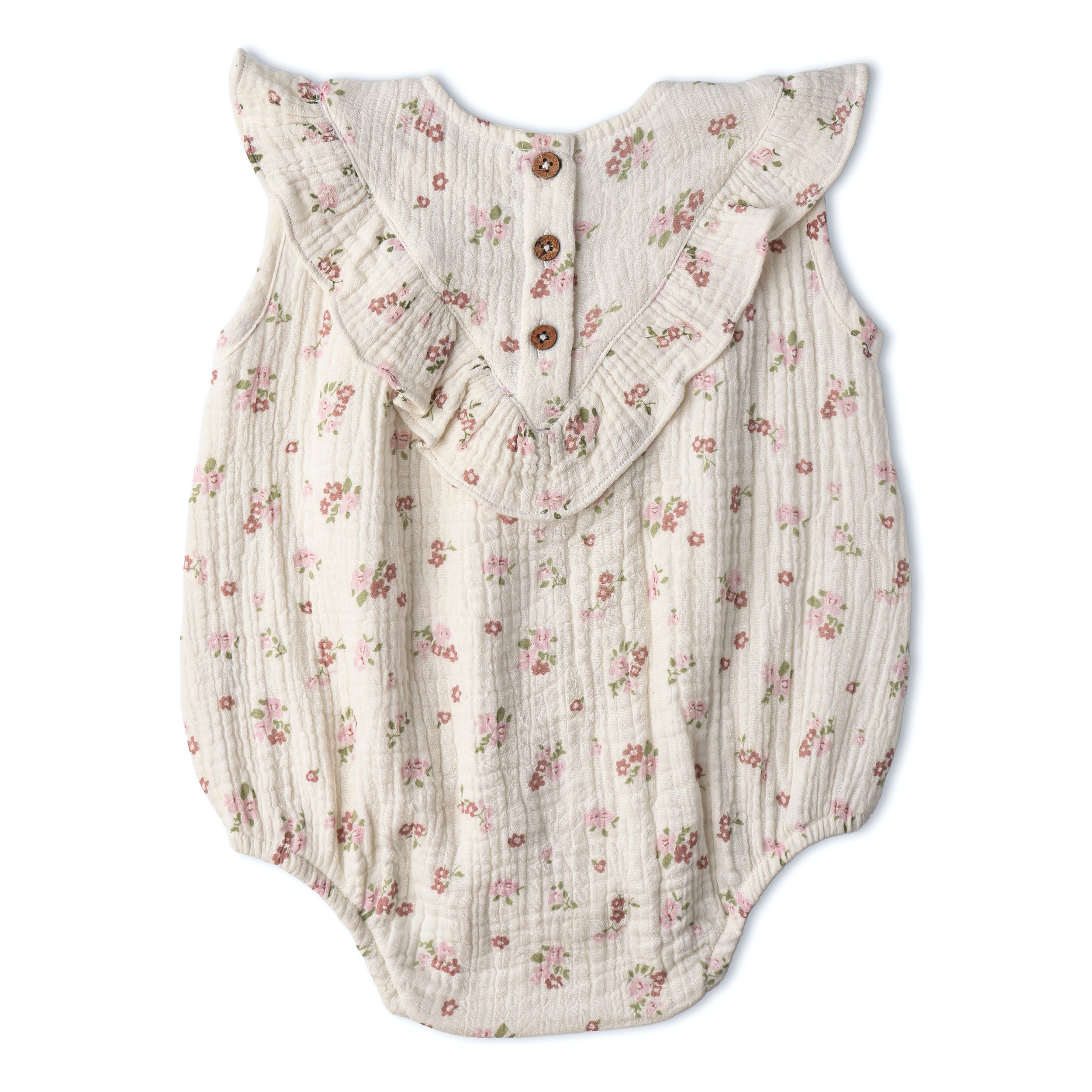 Organic Sleeveless Ruffle Bubble Romper - Blush Floral - Aaria Tees Aaria Tees