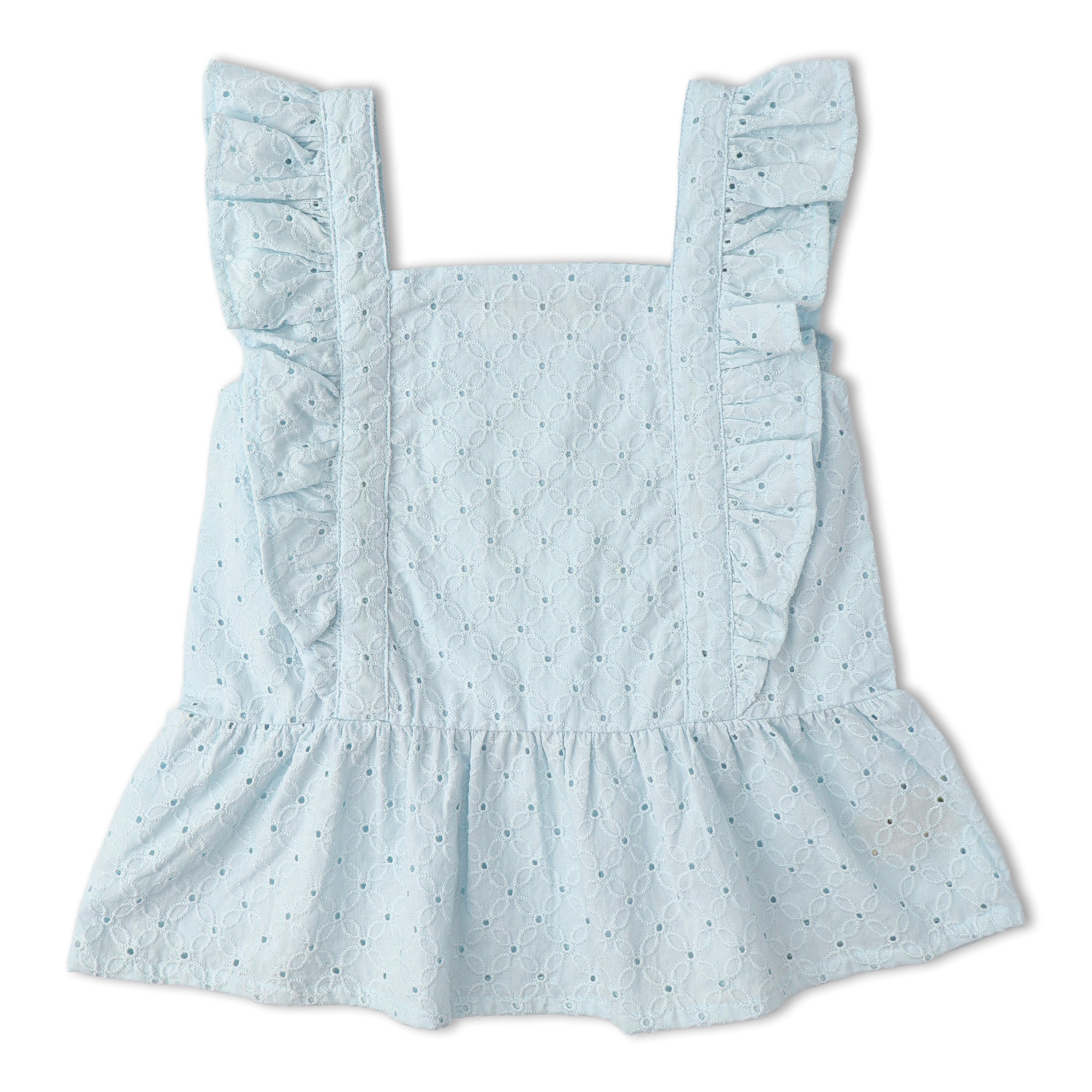 Organic Eyelet Flutter Top And Shorts Set - Light Blue Eyelet - Aaria Tees Aaria Tees