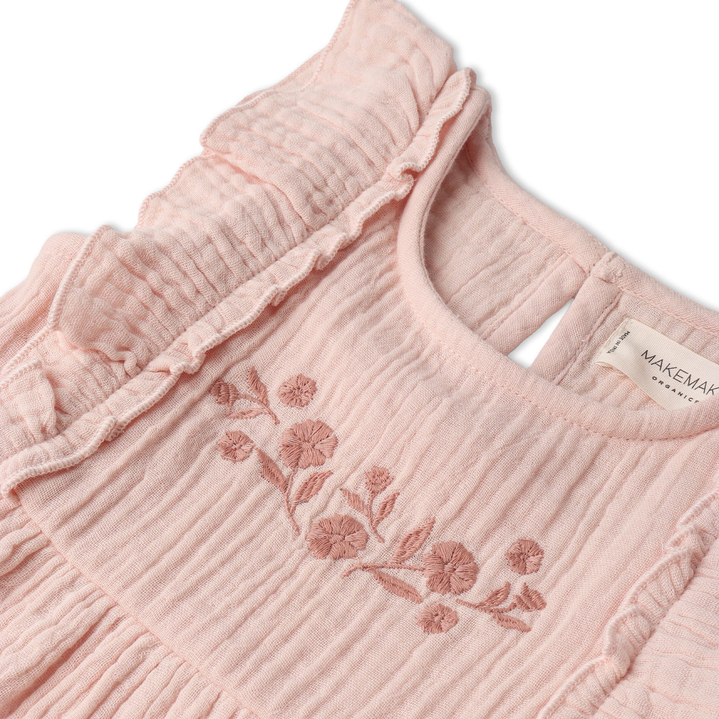 Organic Embroidered Tiered Dress - Blush - Aaria Tees Aaria Tees