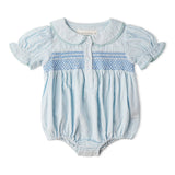 Organic Smocked Button Romper - Light Blue - Aaria Tees Aaria Tees
