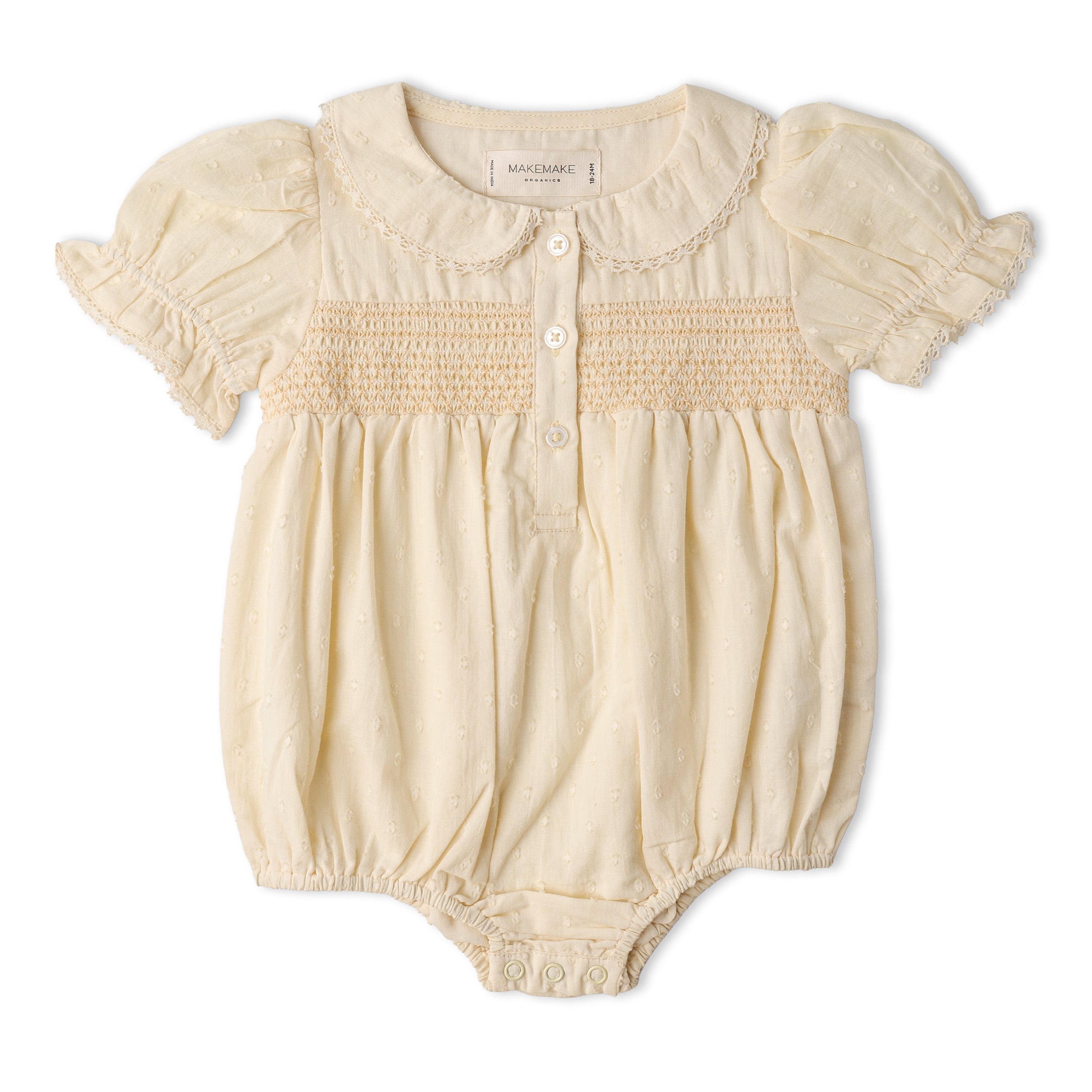 Organic Smocked Button Romper - Butter Yellow - Aaria Tees Aaria Tees
