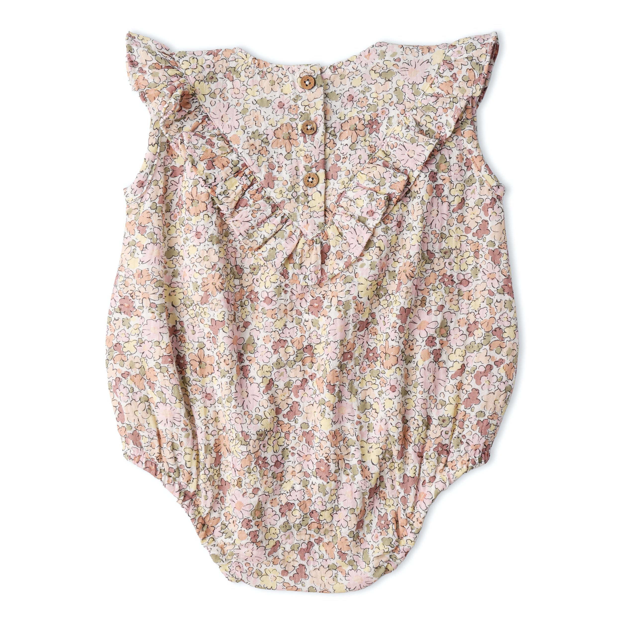 Organic Sleeveless Ruffle Bubble Romper - Pastel Bloom - Aaria Tees Aaria Tees