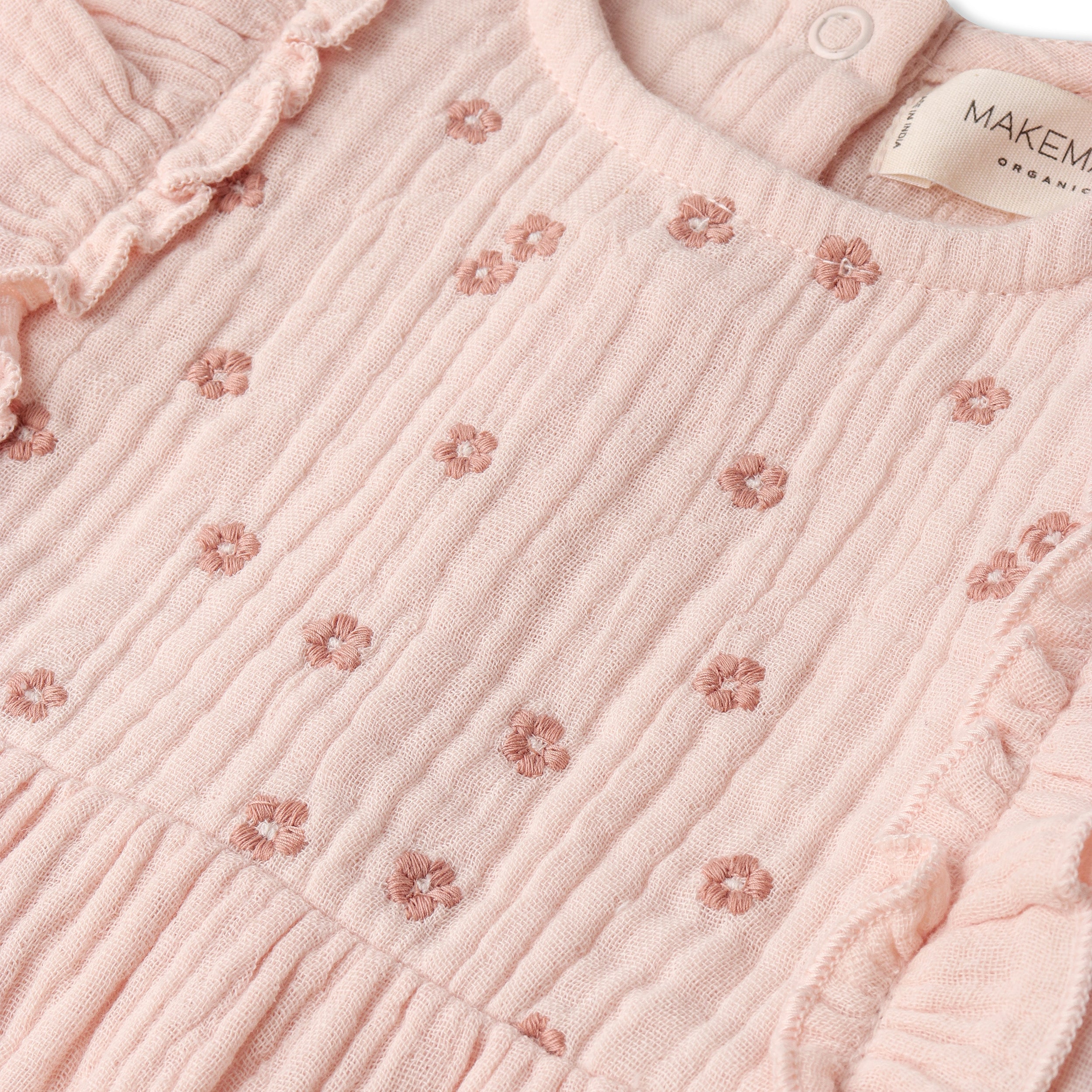 Organic Embroidered Ruffle Romper - Blush - Aaria Tees Aaria Tees
