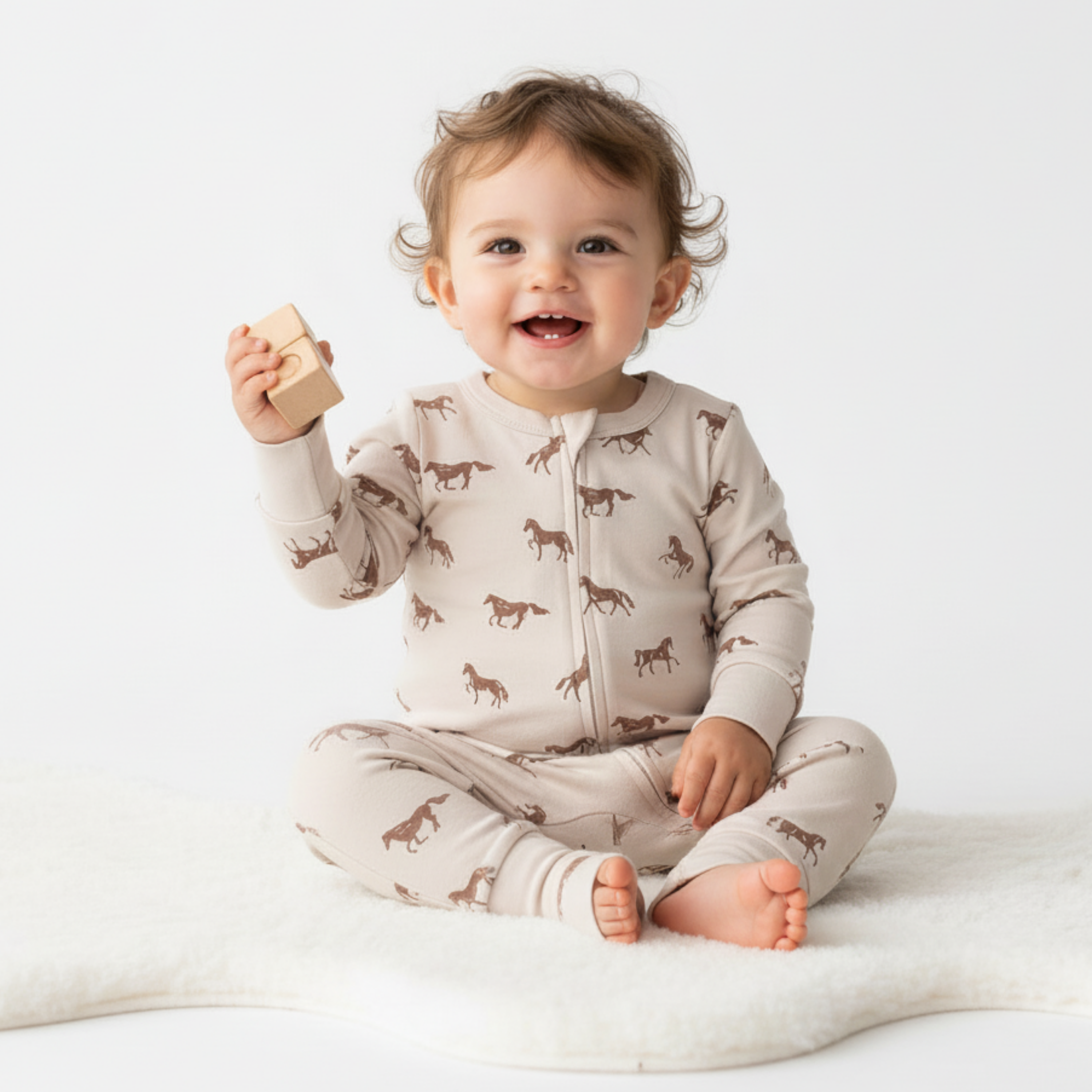 Organic 2-Way Zip Romper - Horses - Aaria Tees Aaria Tees