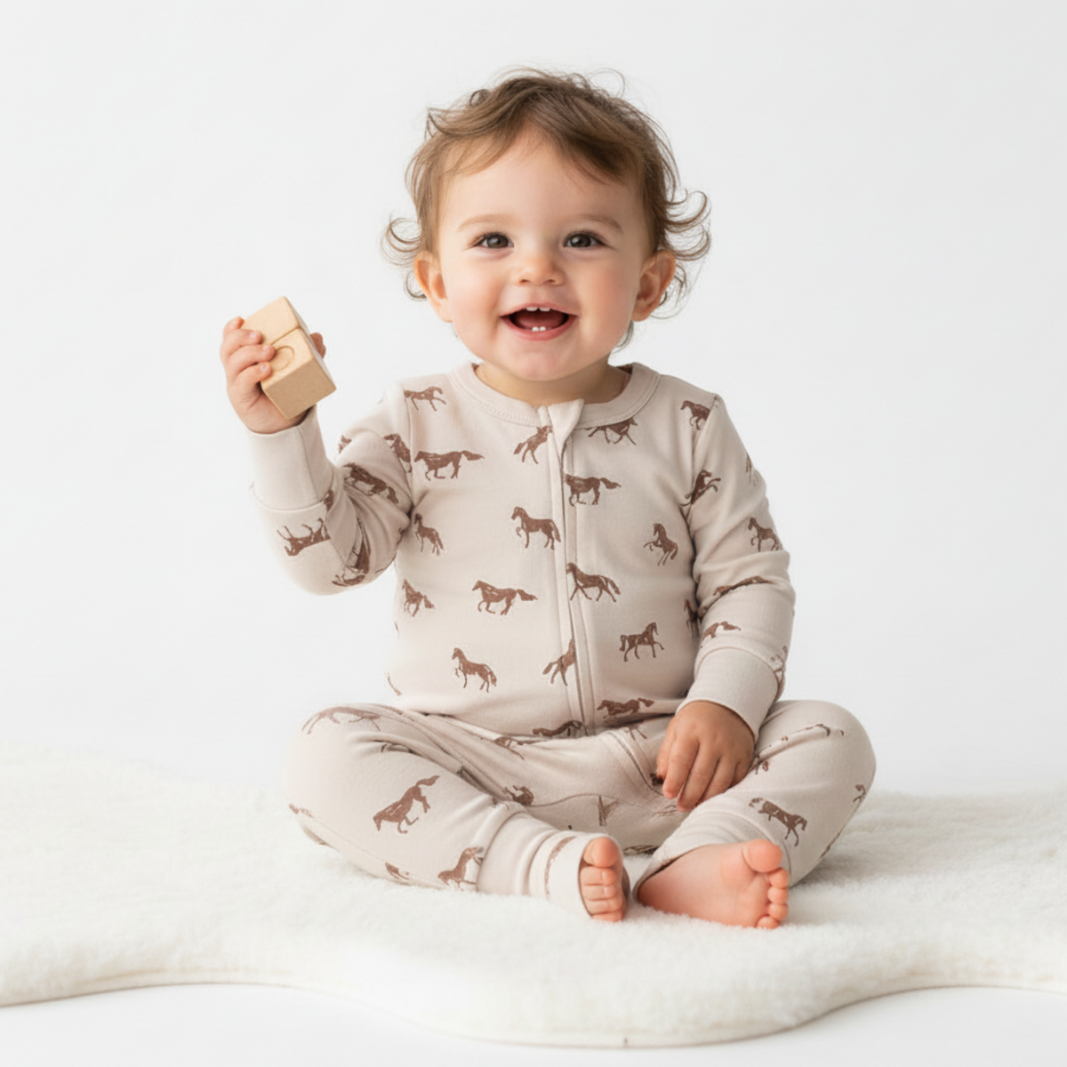 Organic 2-Way Zip Romper - Horses - Aaria Tees