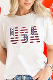 White USA Flag Sequin Patched Round Neck T Shirt Aaria Tees