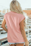 Pink Lake Weekend Graphic High Neck Short Sleeve Top Aaria Tees