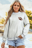 Light Grey Football Patch Sequin Game Day Lettering Mock Neck Tunic Sweatshirt - Aaria Tees Aaria Tees