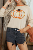 Parchment Floral Embroidery Pumpkin Long Sleeve Round Neck Sweater - Aaria Tees Aaria Tees