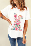 White Floral Easter Bunny Casual Graphic Tee Aaria Tees