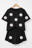Black Baseball Print Skort Set Aaria Tees