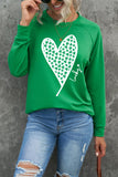 Green Lucky Clover Heart Graphic Raglan Sleeve Sweatshirt Aaria Tees