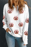 White Sequin Bow Pumpkin Patched Cotton Baggy Sweatshirt Aaria Tees