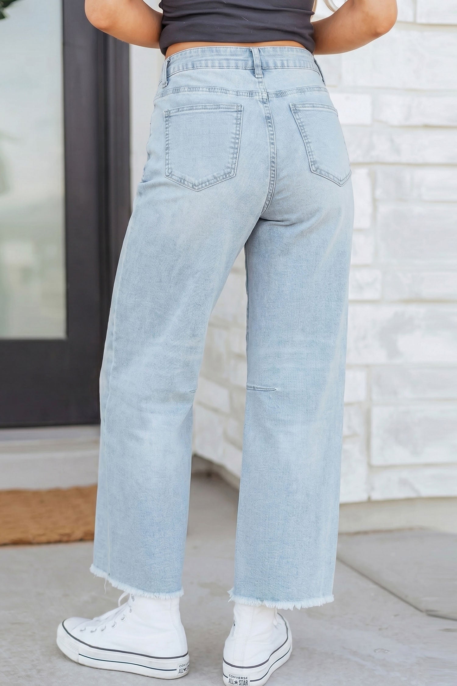 Beau Blue Sequin Detail Patched Rugby Pattern Raw Hem Shift Jeans - Aaria Tees Aaria Tees