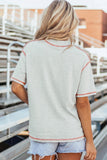 Light Grey Sequin Rugby Football Pattern Contrast Stitched T Shirt - Aaria Tees Aaria Tees