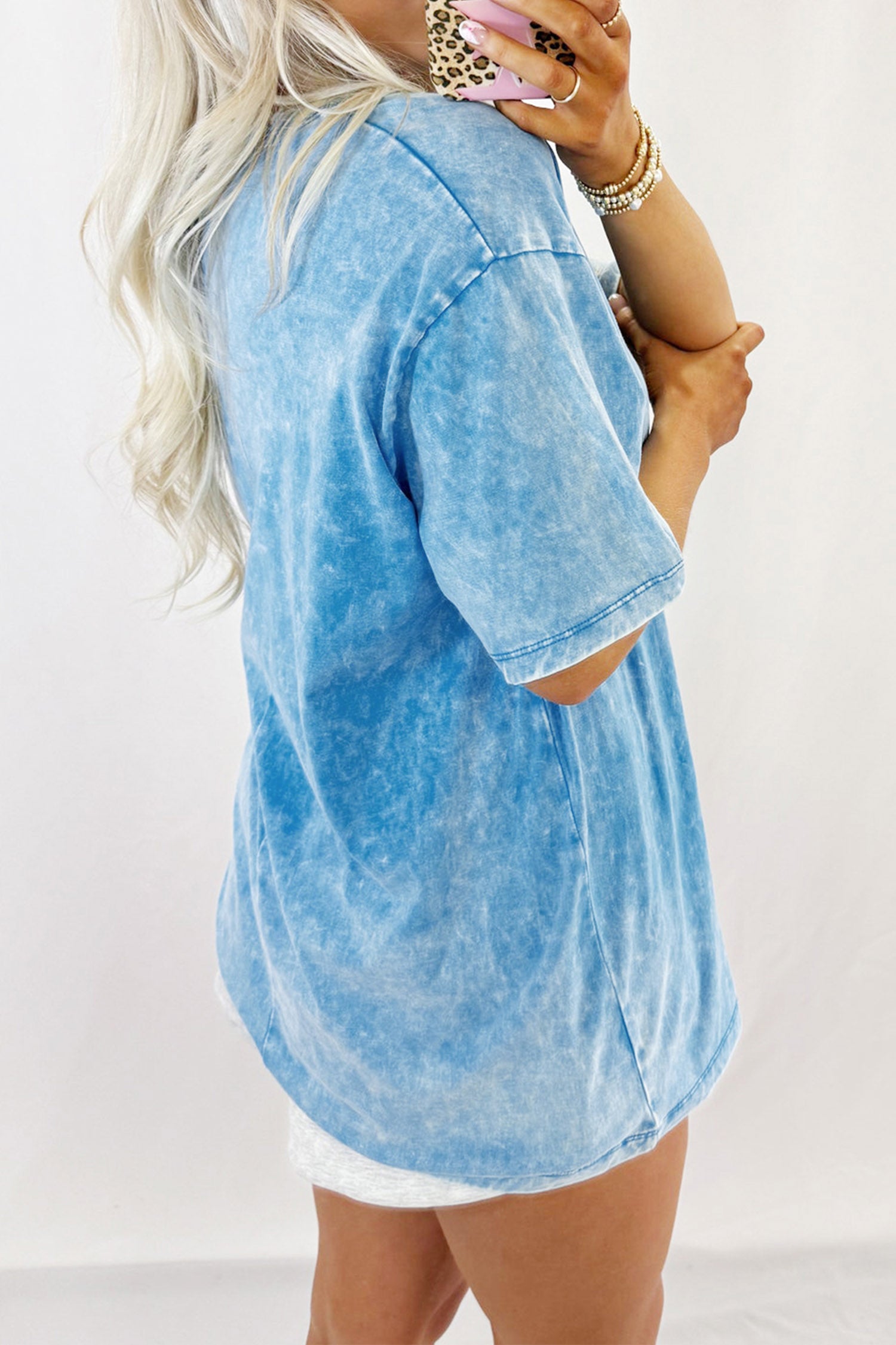 Blue USA Star Print Mineral Washed Cotton Tee - Aaria Tees Aaria Tees