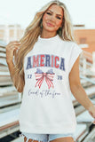 White Patriotic Slogan America Flag Print Mock Neck Tee Aaria Tees