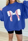 Dark Blue Baseball Large Bow Mock Neck Sweatshirt Aaria Tees