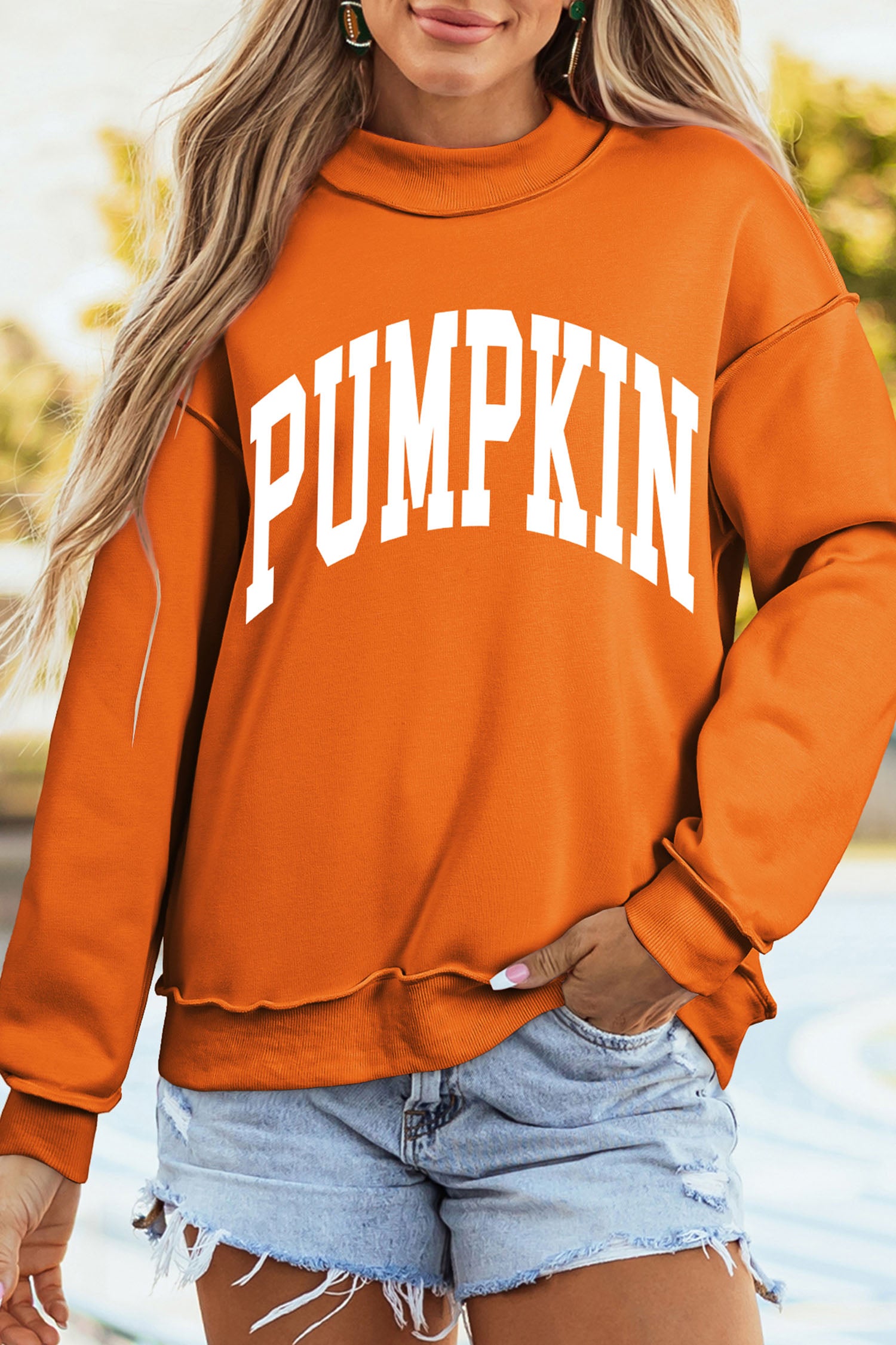 Carrot Pumpkin/Fall Letter Print Mock Neck Tunic Pullover Sweatshirt - Aaria Tees Aaria Tees
