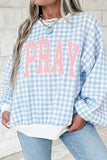 Light Blue PRAY Slogan Graphic Pullover Sweatshirt Aaria Tees