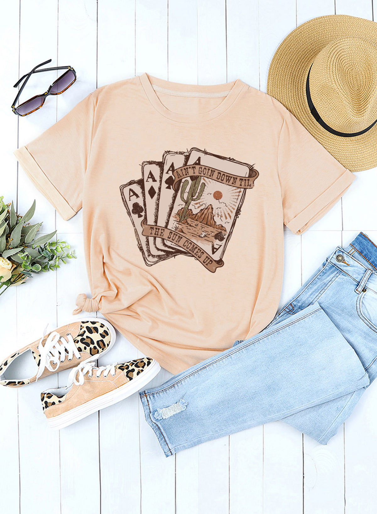 Khaki Western Poker Cards Graphic T Shirt - Aaria Tees Aaria Tees