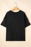 Black Sequin Crayfish Graphic Drop Sleeve High Low Tee Aaria Tees