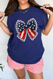 Blue Faux Patchwork Patriotic Bow Graphic Tee Aaria Tees